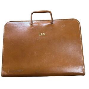 Vintage Carlton Brown S.L.S. Leather Attache Monogrammed Briefcase Size 16”x11”